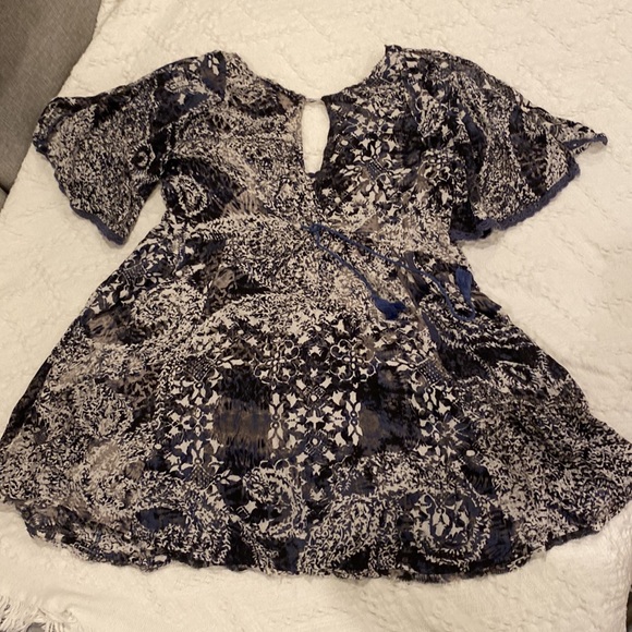 Free People Dress Boho Print Mini Cold Shoulder XS - Picture 10 of 10
